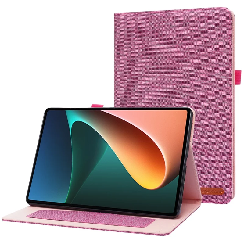 For Xiaomi Pad 5 / Pad 5 Pro Cloth Texture Tablet Case Full Body Protection PU Leather Card Holder Folio Stand Cover - Pink