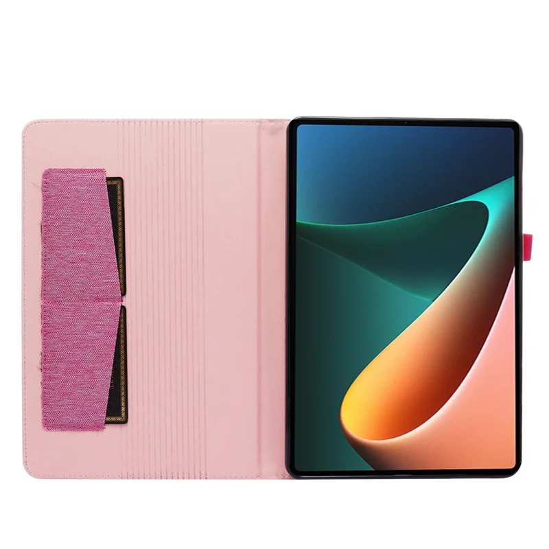 For Xiaomi Pad 5 / Pad 5 Pro Cloth Texture Tablet Case Full Body Protection PU Leather Card Holder Folio Stand Cover - Pink