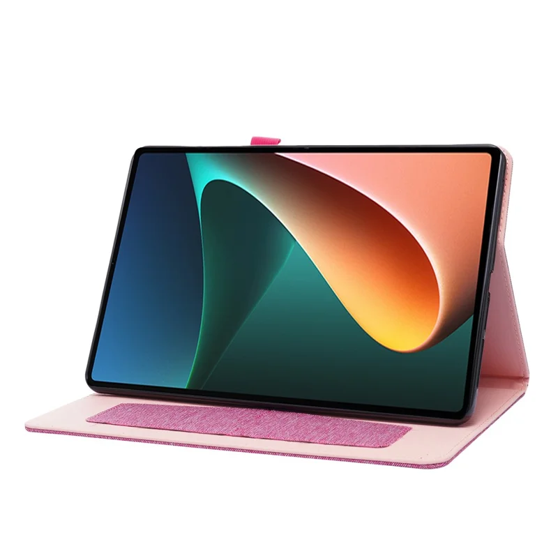 For Xiaomi Pad 5 / Pad 5 Pro Cloth Texture Tablet Case Full Body Protection PU Leather Card Holder Folio Stand Cover - Pink