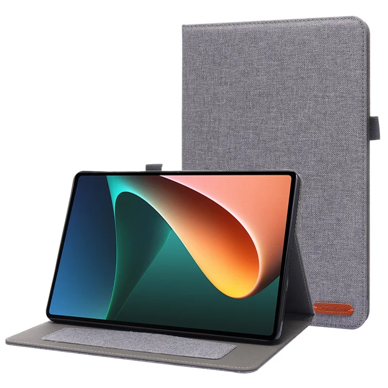 For Xiaomi Pad 5 / Pad 5 Pro Cloth Texture Tablet Case Full Body Protection PU Leather Card Holder Folio Stand Cover - Grey