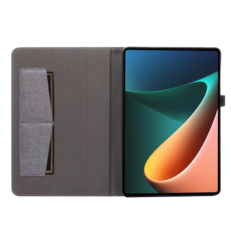 For Xiaomi Pad 5 / Pad 5 Pro Cloth Texture Tablet Case Full Body Protection PU Leather Card Holder Folio Stand Cover - Grey