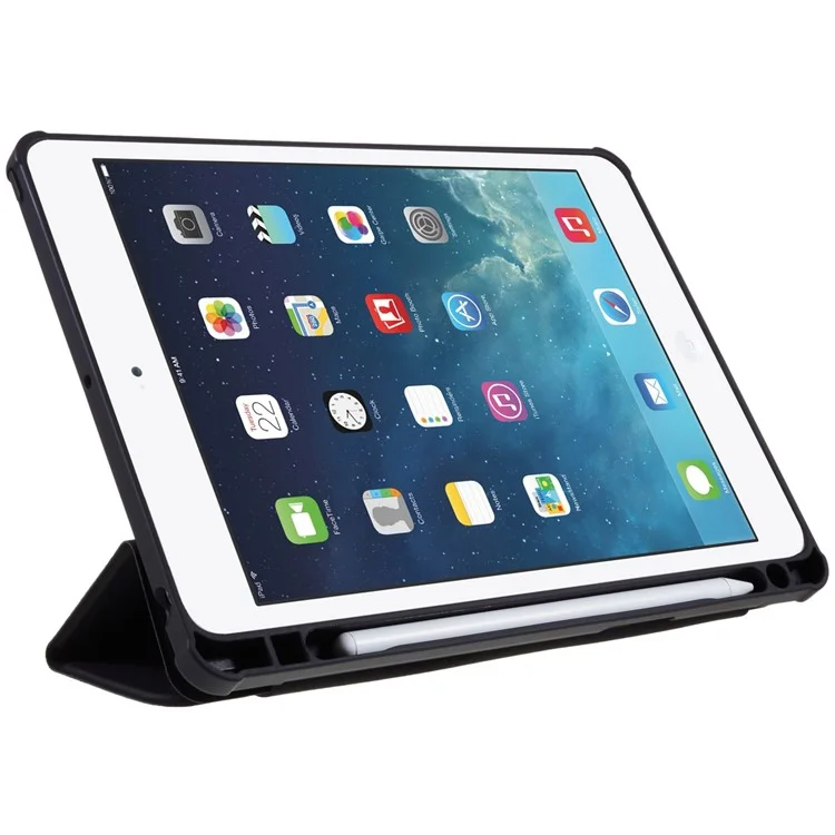 Pour iPad Air (2013) / Air 2 / iPad 9,7 pouces (2017) / (2018) Étui de support Tri-fold Auto Wake and Sleep PU Leather + TPU + Acrylic Tablet Slim Case Shockproof Cover - Noir