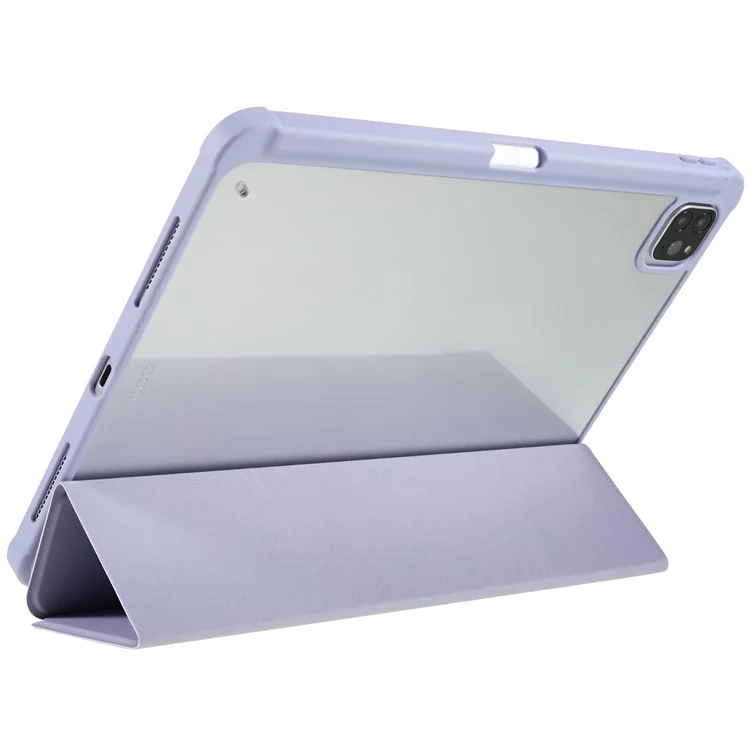 Für iPad Pro 11 (2018) / (2020) / (2021) / (2022) Schutzhülle aus PU-Leder + TPU + Acryl-Tablet-Etui Dreifach-Standfuß Stoßfeste Abdeckung - Lila