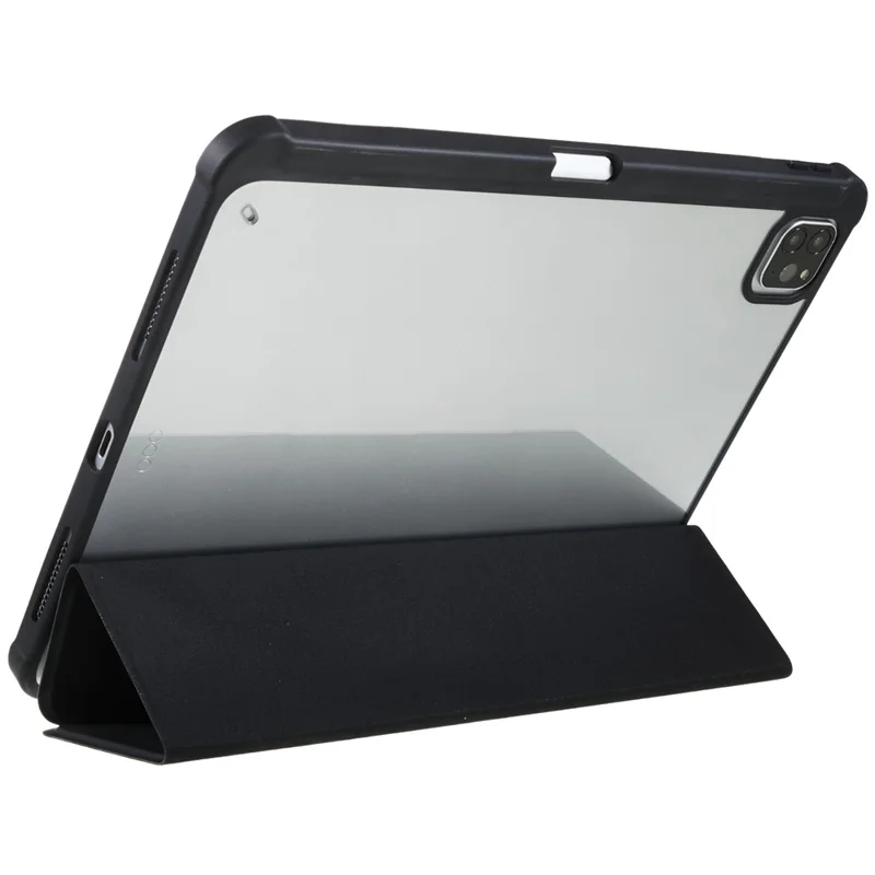 For iPad Pro 11 (2018) / (2020) / (2021) / (2022) Protective Case PU Leather + TPU + Acrylic Tablet Case Tri-fold Stand Shockproof Cover - Black