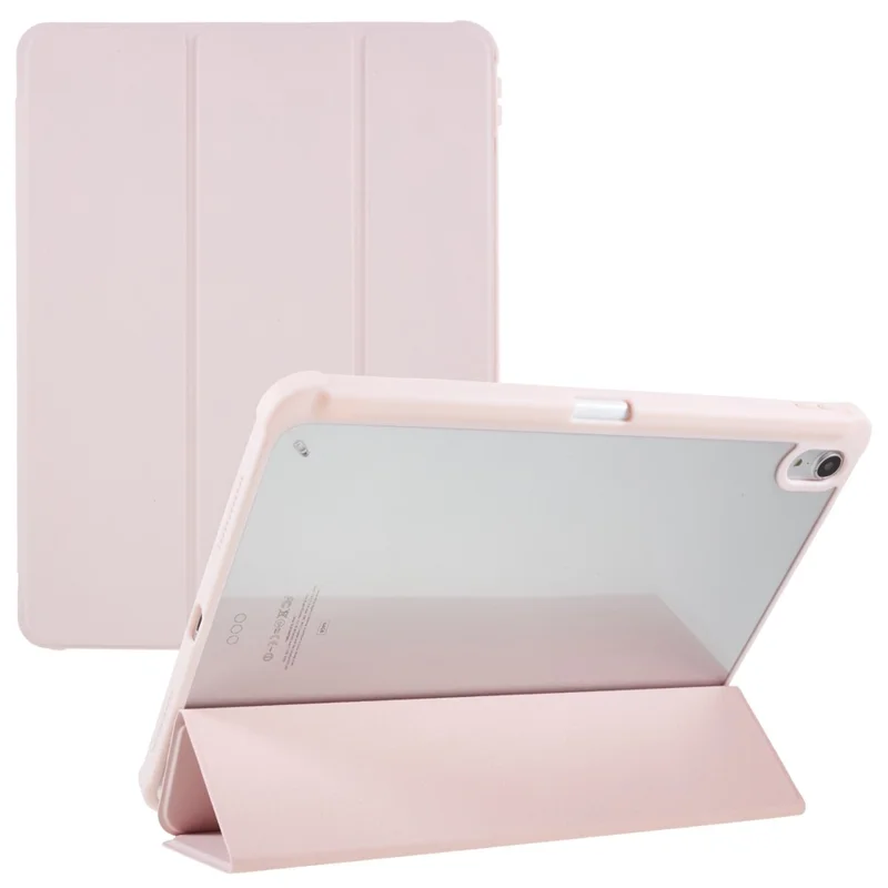 For iPad Air 11 (2025) / (2024) / Air (2022) / (2020) PU Leather TPU Acrylic Tablet Tri-Fold Stand - Pink