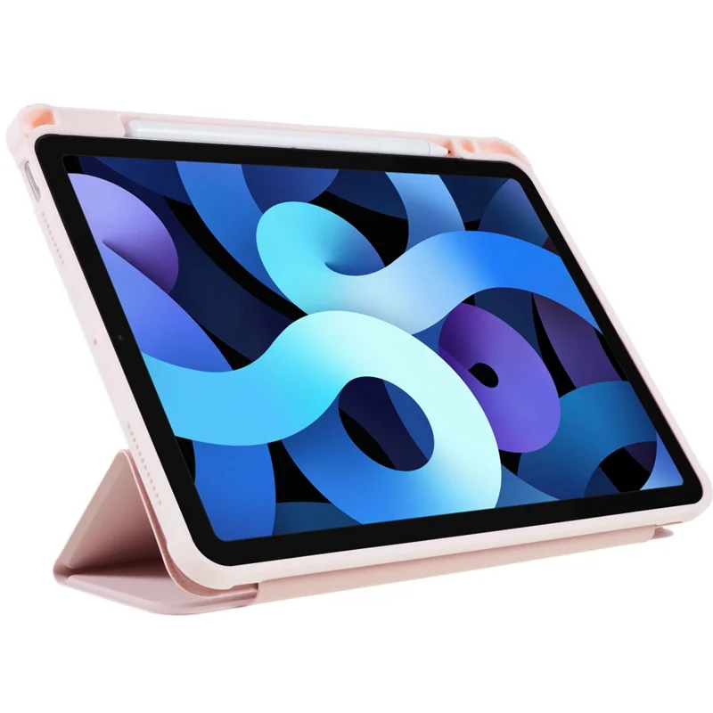 For iPad Air 11 (2025) / (2024) / Air (2022) / (2020) PU Leather TPU Acrylic Tablet Tri-Fold Stand - Pink