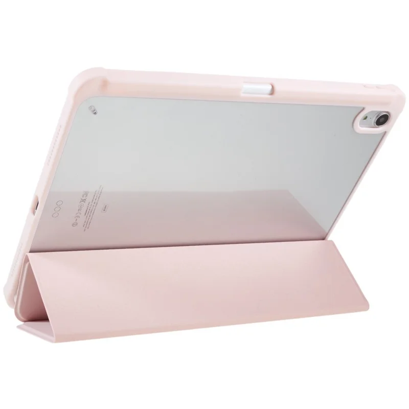 For iPad Air 11 (2025) / (2024) / Air (2022) / (2020) PU Leather TPU Acrylic Tablet Tri-Fold Stand - Pink