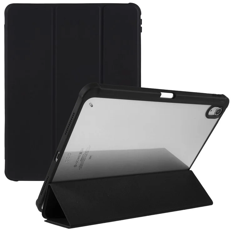 Para iPad Air 11 (2024) / Air (2022) / (2020) Couro PU TPU Acrílico Tri-Fold Stand Tablet - Preto