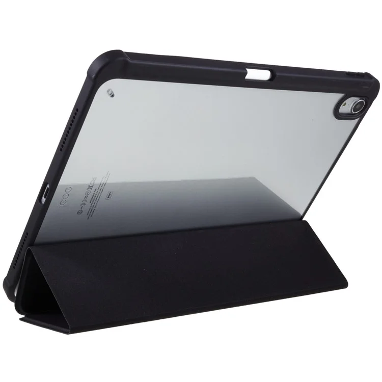 Para iPad Air 11 (2024) / Air (2022) / (2020) Couro PU TPU Acrílico Tri-Fold Stand Tablet - Preto