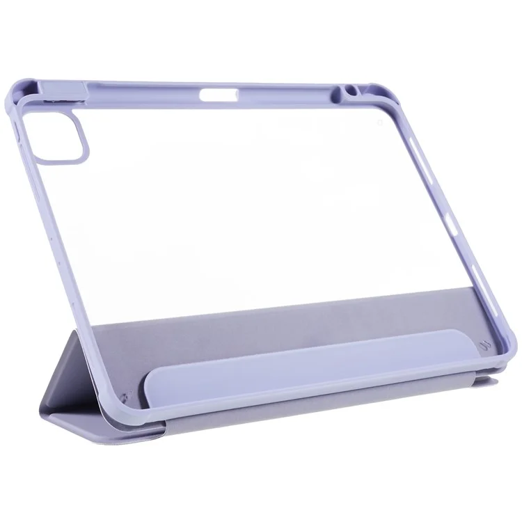 Für iPad Pro 12.9 (2018) / (2020) / (2021) / (2022) Anti-Drop Tri-fold Stand Case PU Leder + TPU + Acryl Tablet Slim Case Stoßfeste Abdeckung - Lila