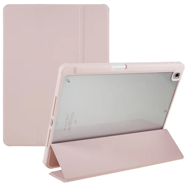 For iPad 10.2 (2021) / (2019) / (2020) Shockproof Case PU Leather + TPU + Acrylic Tablet Case Tri-fold Stand Protective Cover - Pink
