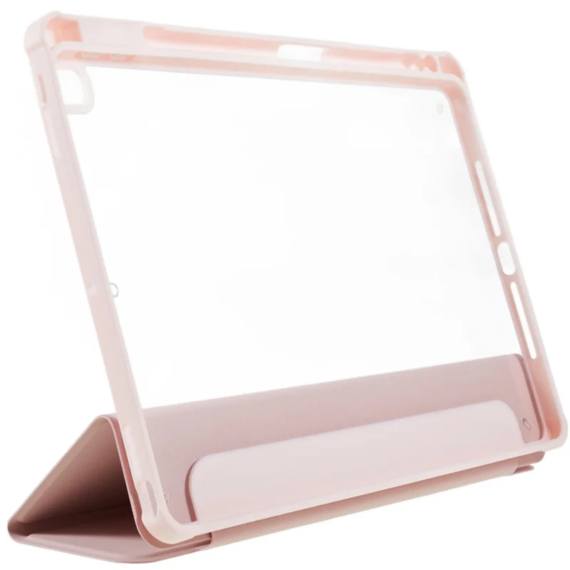 For iPad 10.2 (2021) / (2019) / (2020) Shockproof Case PU Leather + TPU + Acrylic Tablet Case Tri-fold Stand Protective Cover - Pink