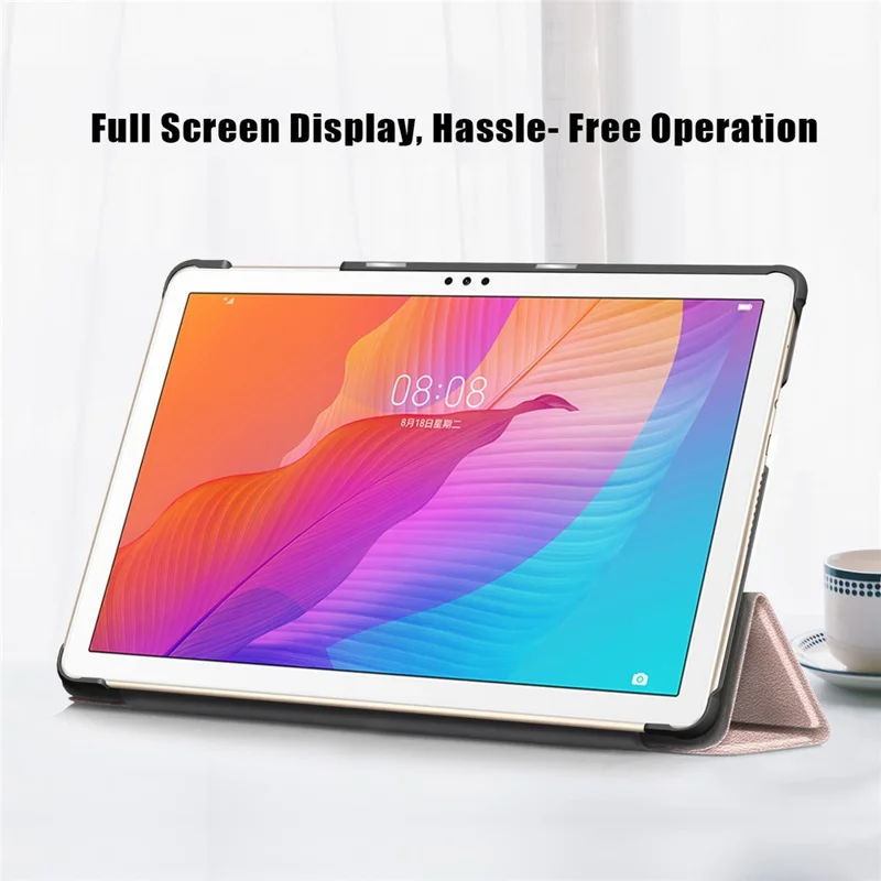 For Honor Pad X8 / X8 Lite / Huawei MatePad T 10 PU Leather Trifold Stand Cover Anti-drop Tablet Protective Case - Rose Gold