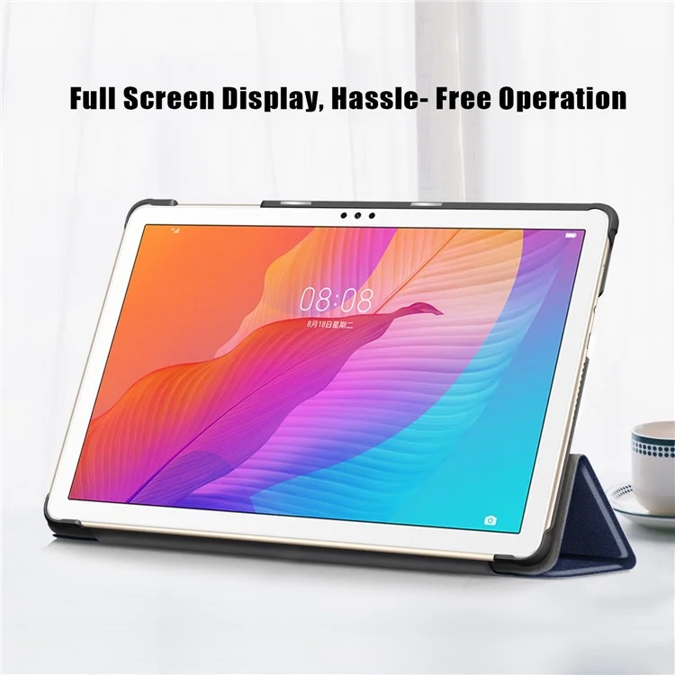 Para o case de trifold de capa de proteção da For Honor Pad X8 / X8 Lite / Huawei MatePad T 10 em couro PU anti-queda - Azul-escuro