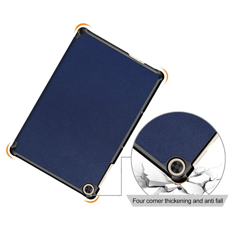Para o case de trifold de capa de proteção da For Honor Pad X8 / X8 Lite / Huawei MatePad T 10 em couro PU anti-queda - Azul-escuro