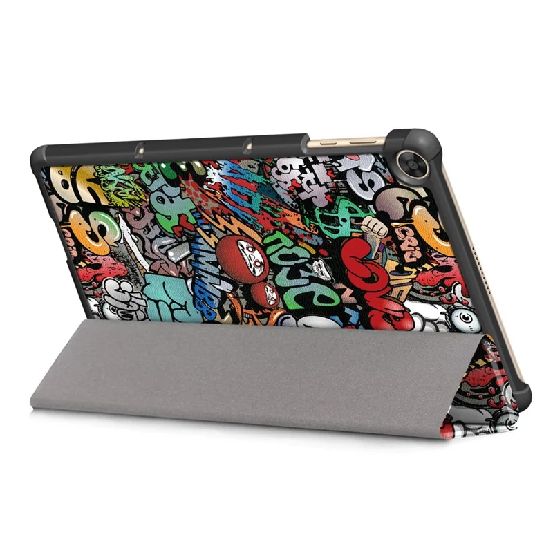 For Honor Pad X8 / X8 Lite / Huawei MatePad T 10 Pattern Printing PU Leather Trifold Stand Cover Fall-proof Tablet Protective Case - Graffiti