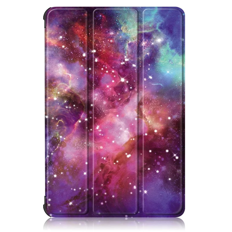 Per Honor Pad X8 / X8 Lite / Huawei MatePad T 10 Pattern Printing PU Leather Trifold Stand Cover Fall-proof Tablet Protective Case - Galaxy