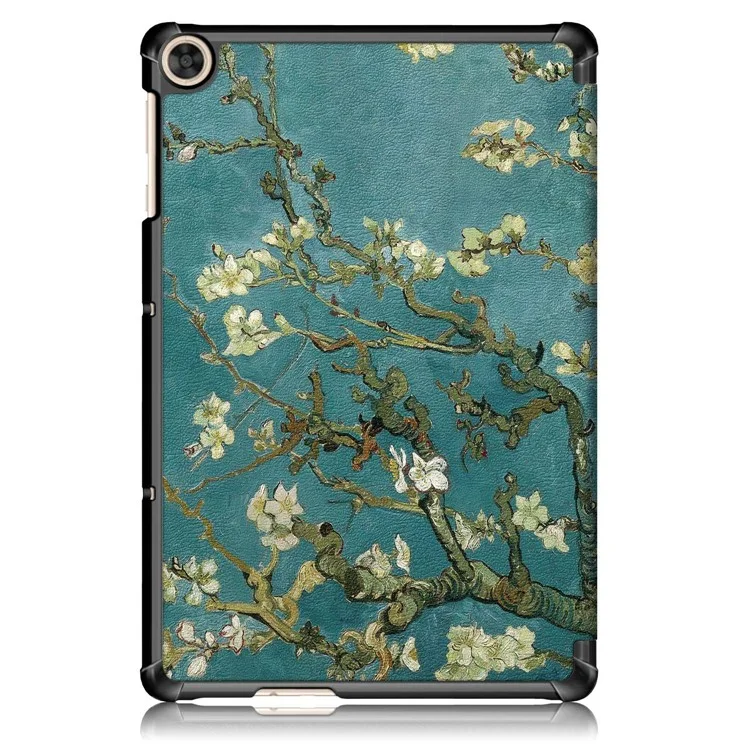 For Honor Pad X8 / X8 Lite / Huawei MatePad T 10 Pattern Printing PU Leather Trifold Stand Cover Fall-proof Tablet Protective Case - Apricot Blossom