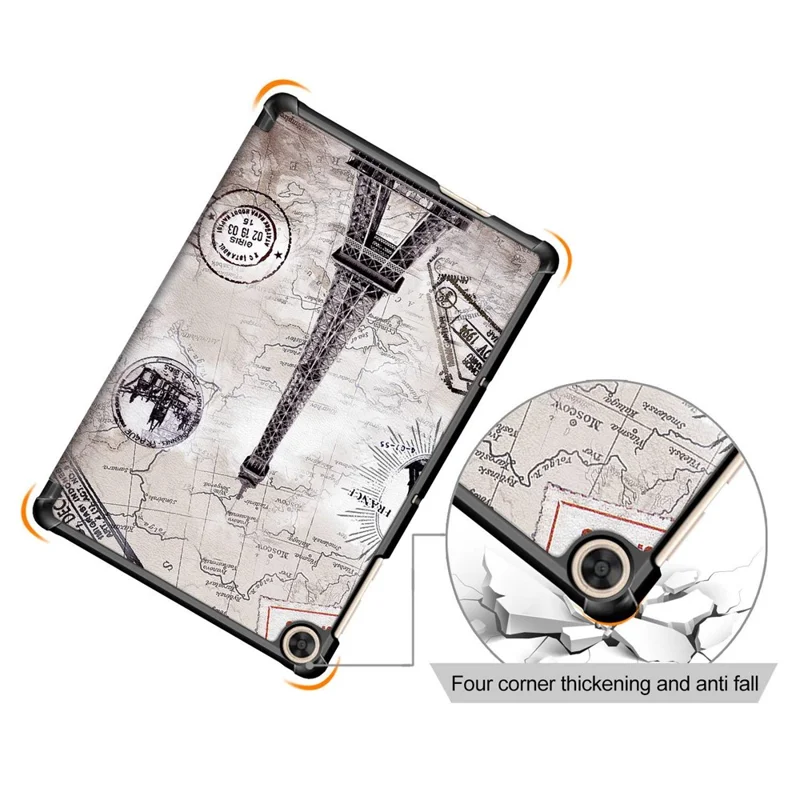 For Honor Pad X8 / X8 Lite / Huawei MatePad T 10 Pattern Printing PU Leather Trifold Stand Cover Fall-proof Tablet Protective Case - Vintage Tower