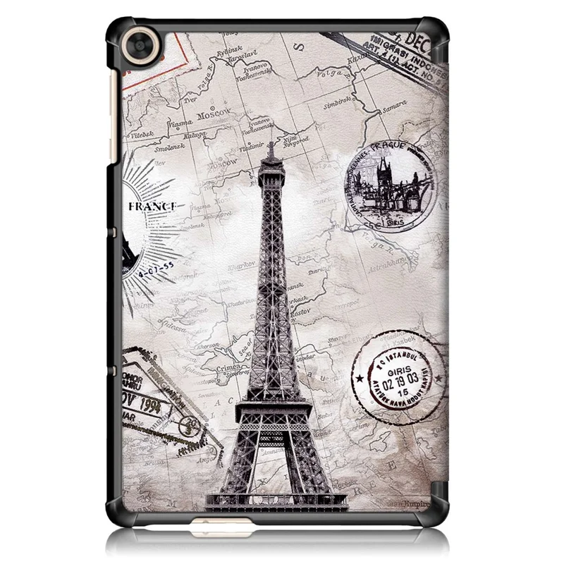For Honor Pad X8 / X8 Lite / Huawei MatePad T 10 Pattern Printing PU Leather Trifold Stand Cover Fall-proof Tablet Protective Case - Vintage Tower