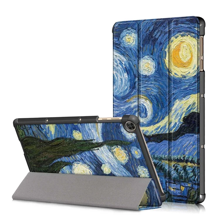 For Honor Pad X8 / X8 Lite / Huawei MatePad T 10 Pattern Printing PU Leather Trifold Stand Cover Fall-proof Tablet Protective Case - Starry Sky