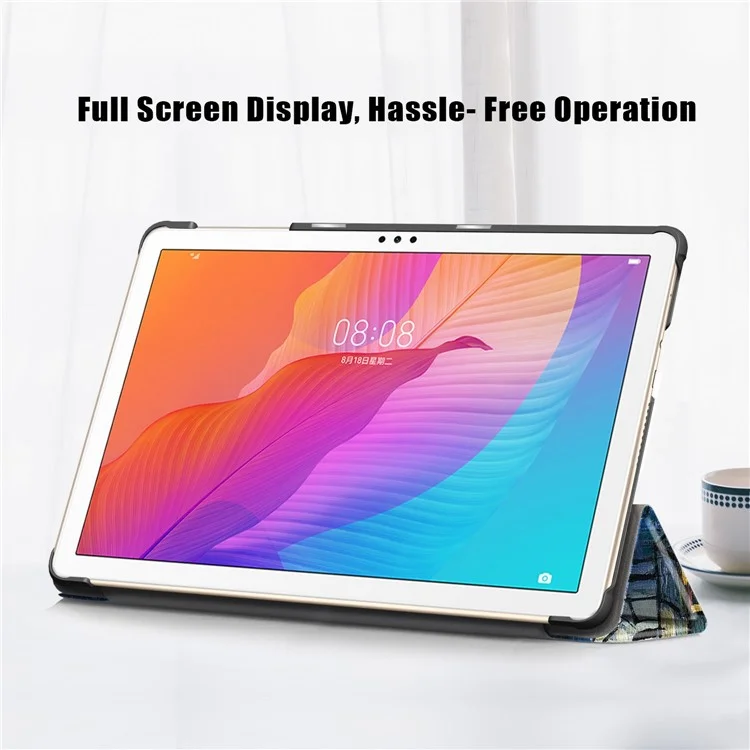 For Honor Pad X8 / X8 Lite / Huawei MatePad T 10 Pattern Printing PU Leather Trifold Stand Cover Fall-proof Tablet Protective Case - Starry Sky