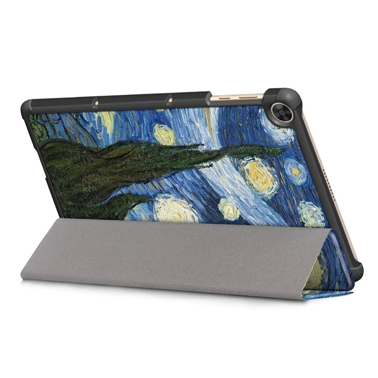 For Honor Pad X8 / X8 Lite / Huawei MatePad T 10 Pattern Printing PU Leather Trifold Stand Cover Fall-proof Tablet Protective Case - Starry Sky