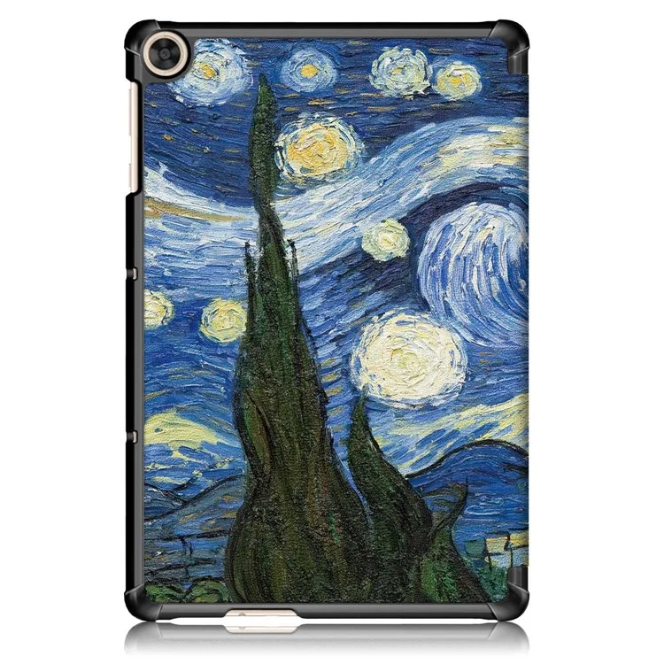 For Honor Pad X8 / X8 Lite / Huawei MatePad T 10 Pattern Printing PU Leather Trifold Stand Cover Fall-proof Tablet Protective Case - Starry Sky
