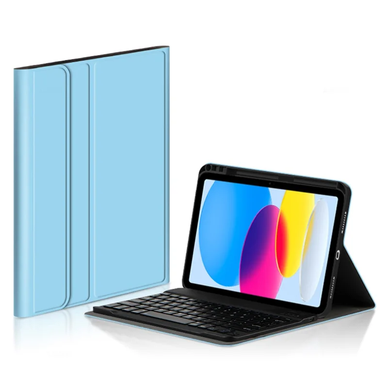 For iPad (2025) / 10.9 (2022) Leather Stand Tablet Case with Detachable Magnetic Wireless Keyboard (Without Touchpad) - Blue