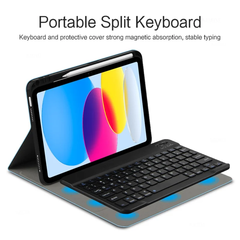 For iPad (2025) / 10.9 (2022) Leather Stand Tablet Case with Detachable Magnetic Wireless Keyboard (Without Touchpad) - Blue