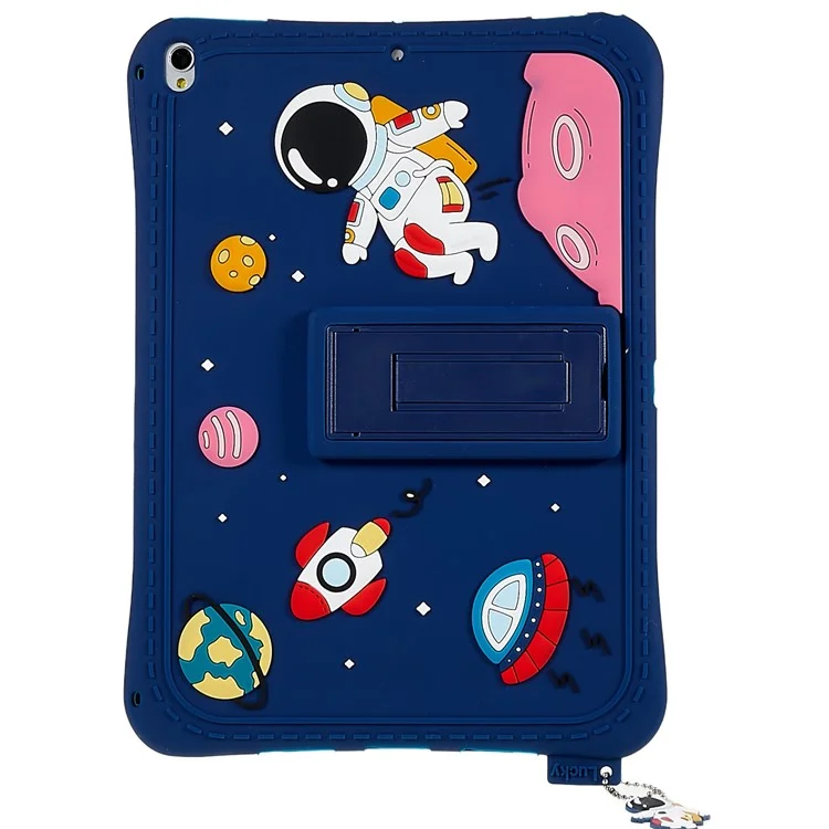 Para iPad 10.2 (2021) / (2020) / (2019) / iPad Air 10.5 polegadas (2019) / iPad Pro 10.5 polegadas (2017) Capa de Tablet com Padrão Espacial à Prova de Queda com Suporte Silicone - Azul Escuro