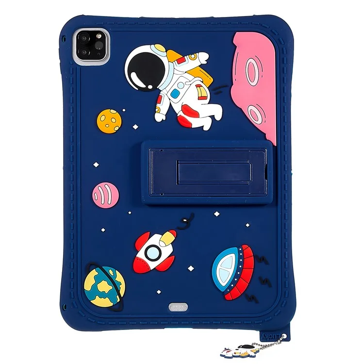 Для iPad Air (2022) / (2020) / iPad Pro 11 (2020) / (2021) / (2022) Cartoon Universe Space Pattern Shockproof Kickstand Tablet Case Silicone Cover - Dark Blue