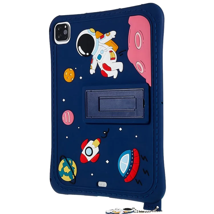 Para Ipad Air (2022) /(2020) / Ipad Pro 11 (2020) /(2021) /(2022) Cartoon Universo Space Patrón de Choque de Kickstand Case de Silicona Cubierta de Silicona - Azul Oscuro