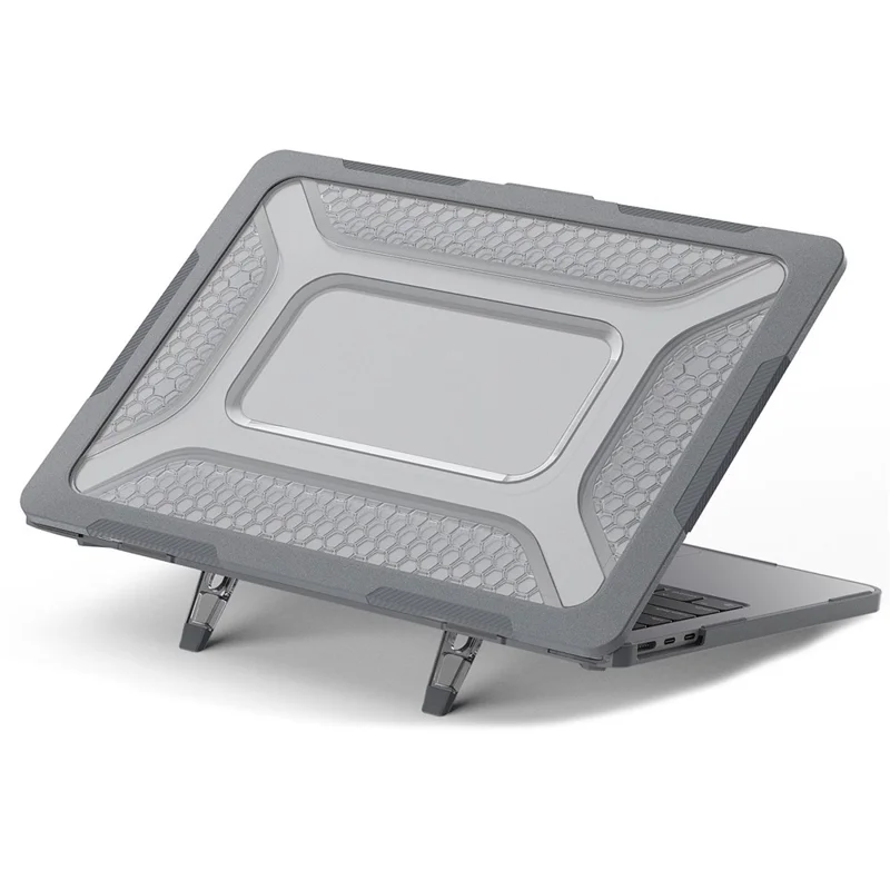 For MacBook Air 13 inch (2026) A3449 / (2025) A3240 / (2024) A3113 / (2022) A2681 Protective Case Anti-Scratch Laptop Hard PC Case with Kickstand - Grey