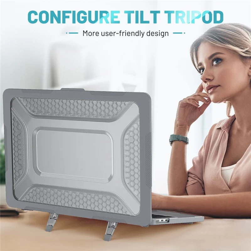 For MacBook Air 13 inch (2026) A3449 / (2025) A3240 / (2024) A3113 / (2022) A2681 Protective Case Anti-Scratch Laptop Hard PC Case with Kickstand - Grey