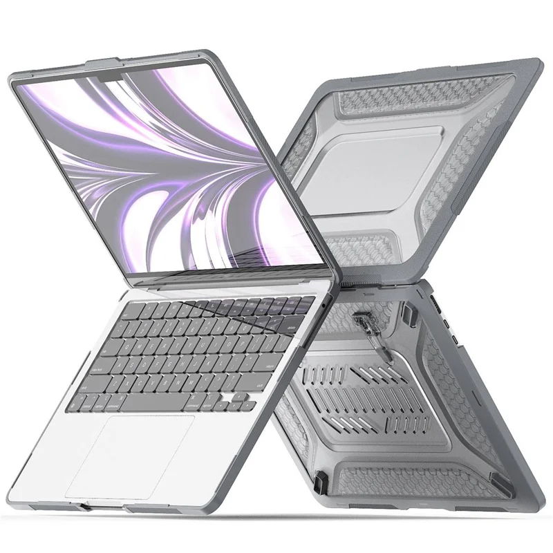 For MacBook Air 13 inch (2026) A3449 / (2025) A3240 / (2024) A3113 / (2022) A2681 Protective Case Anti-Scratch Laptop Hard PC Case with Kickstand - Grey