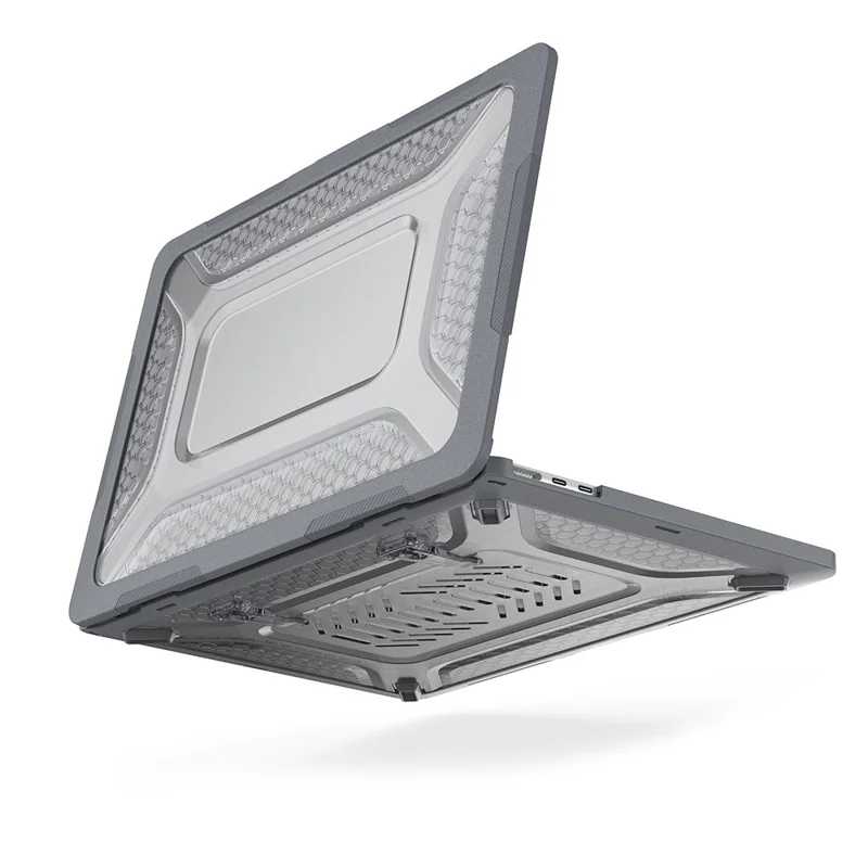 For MacBook Air 13 inch (2026) A3449 / (2025) A3240 / (2024) A3113 / (2022) A2681 Protective Case Anti-Scratch Laptop Hard PC Case with Kickstand - Grey