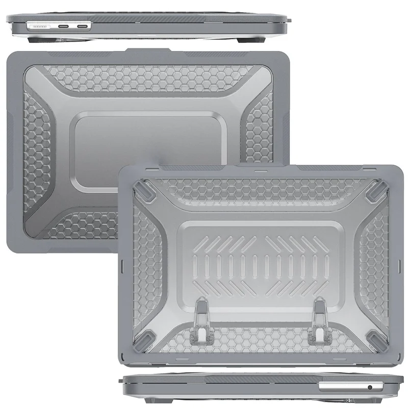 For MacBook Air 13 inch (2026) A3449 / (2025) A3240 / (2024) A3113 / (2022) A2681 Protective Case Anti-Scratch Laptop Hard PC Case with Kickstand - Grey