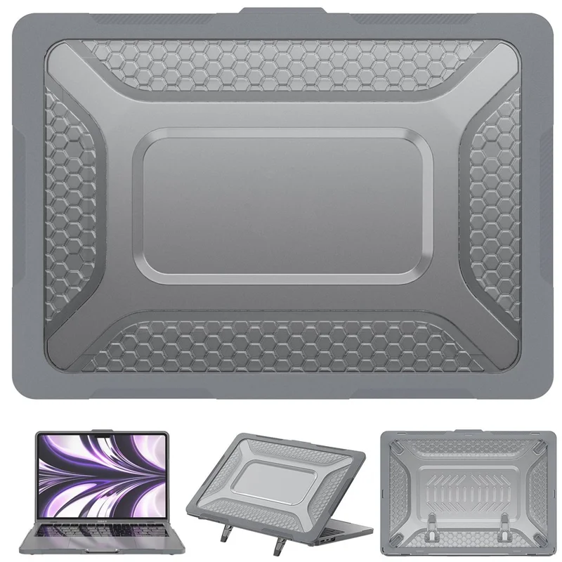 For MacBook Air 13 inch (2026) A3449 / (2025) A3240 / (2024) A3113 / (2022) A2681 Protective Case Anti-Scratch Laptop Hard PC Case with Kickstand - Grey