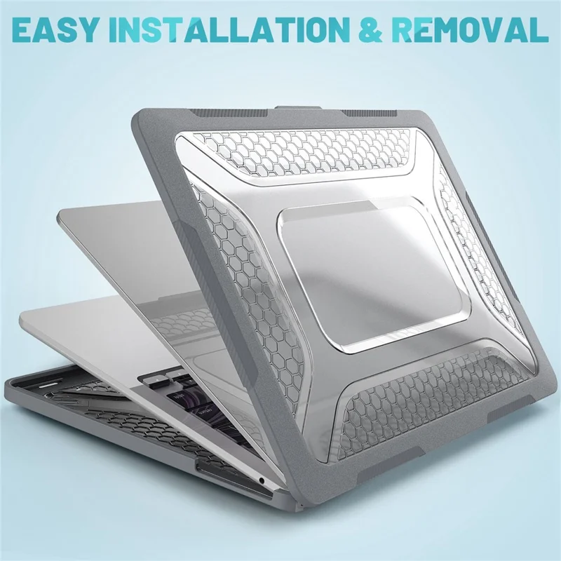 For MacBook Air 13 inch (2026) A3449 / (2025) A3240 / (2024) A3113 / (2022) A2681 Protective Case Anti-Scratch Laptop Hard PC Case with Kickstand - Grey