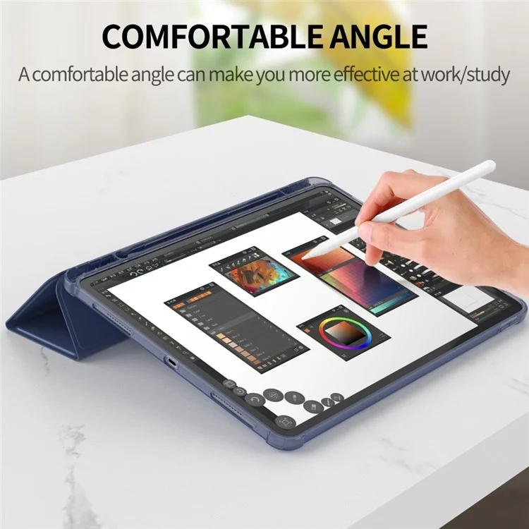 For iPad Pro 11 (2020) / (2021) / (2022) PU Leather Soft TPU Shell Trifold Stand Cover Magnetic Flip Auto Sleep / Wake Tablet Case with Pencil Holder - Dark Blue