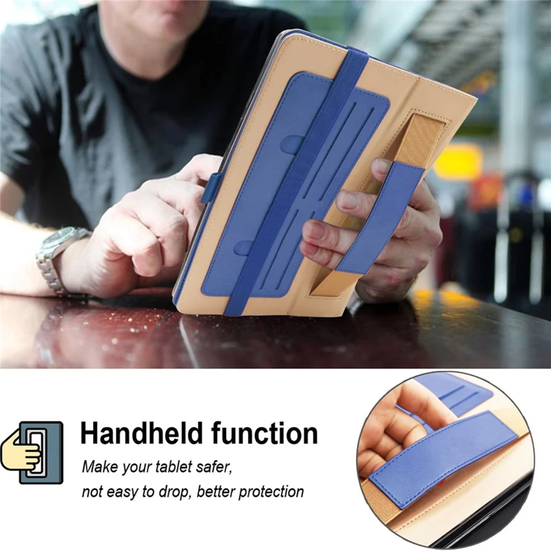 For Honor Pad X8 Business Retro Texture Tablet Case PU Leather Card Holder Stand Cover with Hand Strap and Elastic Band - Blue