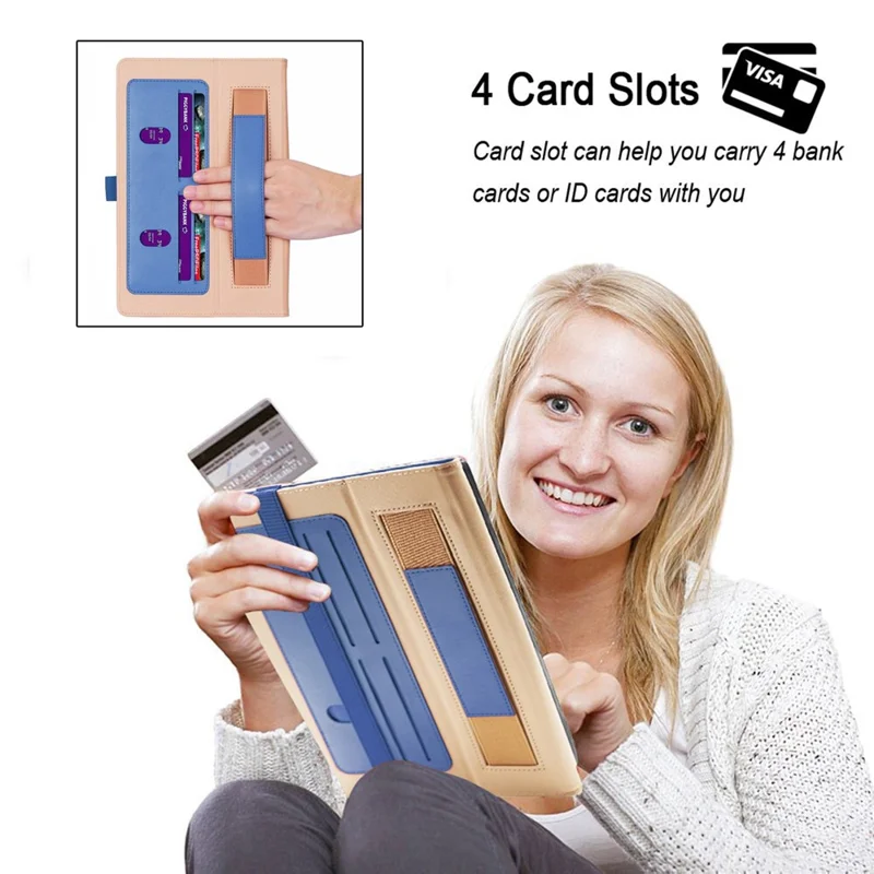 For Honor Pad X8 Business Retro Texture Tablet Case PU Leather Card Holder Stand Cover with Hand Strap and Elastic Band - Blue