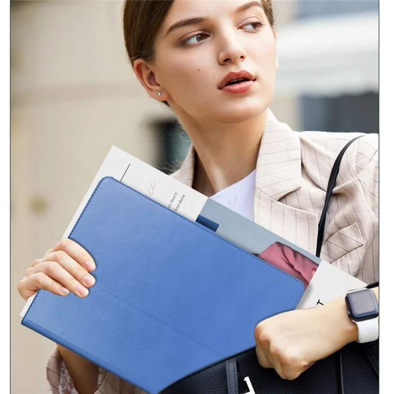 For Honor Pad X8 Business Retro Texture Tablet Case PU Leather Card Holder Stand Cover with Hand Strap and Elastic Band - Blue