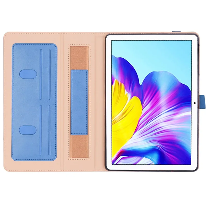 For Honor Pad X8 Business Retro Texture Tablet Case PU Leather Card Holder Stand Cover with Hand Strap and Elastic Band - Blue