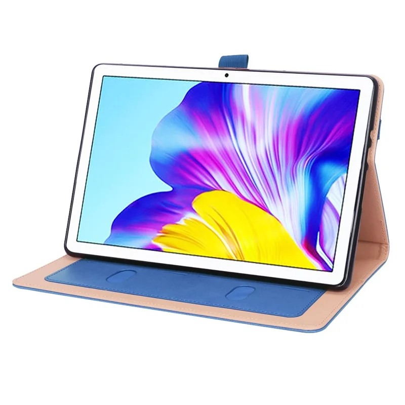 For Honor Pad X8 Business Retro Texture Tablet Case PU Leather Card Holder Stand Cover with Hand Strap and Elastic Band - Blue