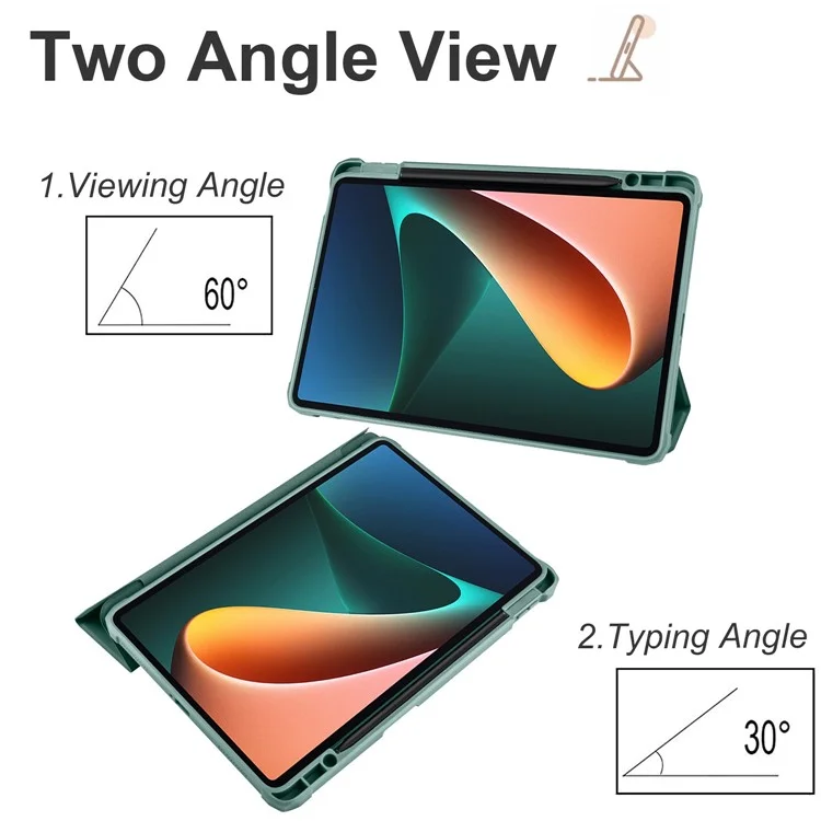 Para Xiaomi Pad 5 / Pad 5 Pro Tri-fold Stand Tablet Case PU Leather Front Transparent Acrylic Back Full Body Protective Cover, Support Auto Wake / Sleep Function - Midnight Green