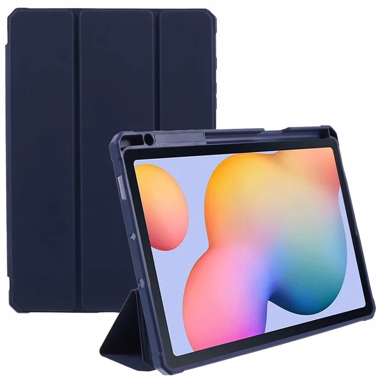 For Samsung Galaxy Tab S6 Lite (2024) / S6 Lite (2022) / S6 Lite (2020) Case PU Leather Tri-fold Stand Clear Back Tablet Cover  - Dark Blue