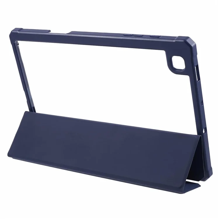 For Samsung Galaxy Tab S6 Lite (2024) / S6 Lite (2022) / S6 Lite (2020) Case PU Leather Tri-fold Stand Clear Back Tablet Cover  - Dark Blue