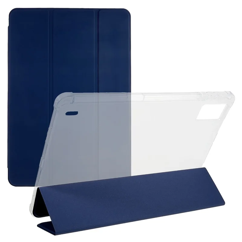For Xiaomi Pad 5 Pro 12.4 (2022) Trifold Stand PU Leather Tablet Case Full Protection Matte TPU Back Cover - Dark Blue